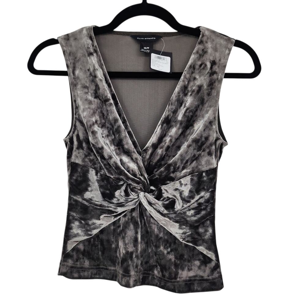NWT Club Monaco Brown Crushed Velvet Twist Front V-neck Tank Top Size XS